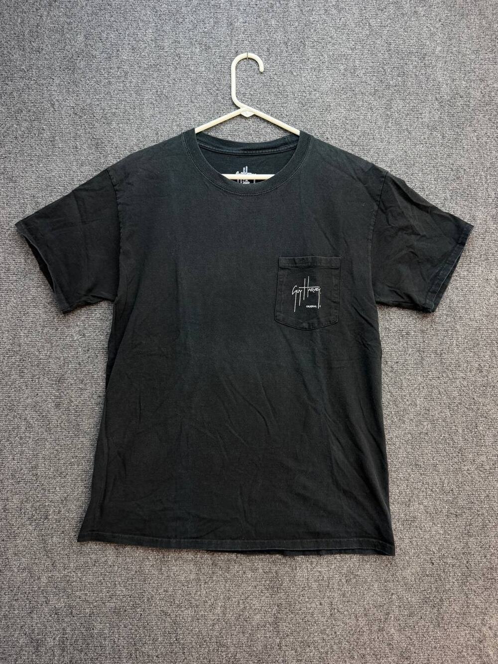 Guy Harvey AFTCO Bluewater Men’s Medium Black Pocket Logo T-Shirt 100% Cotton